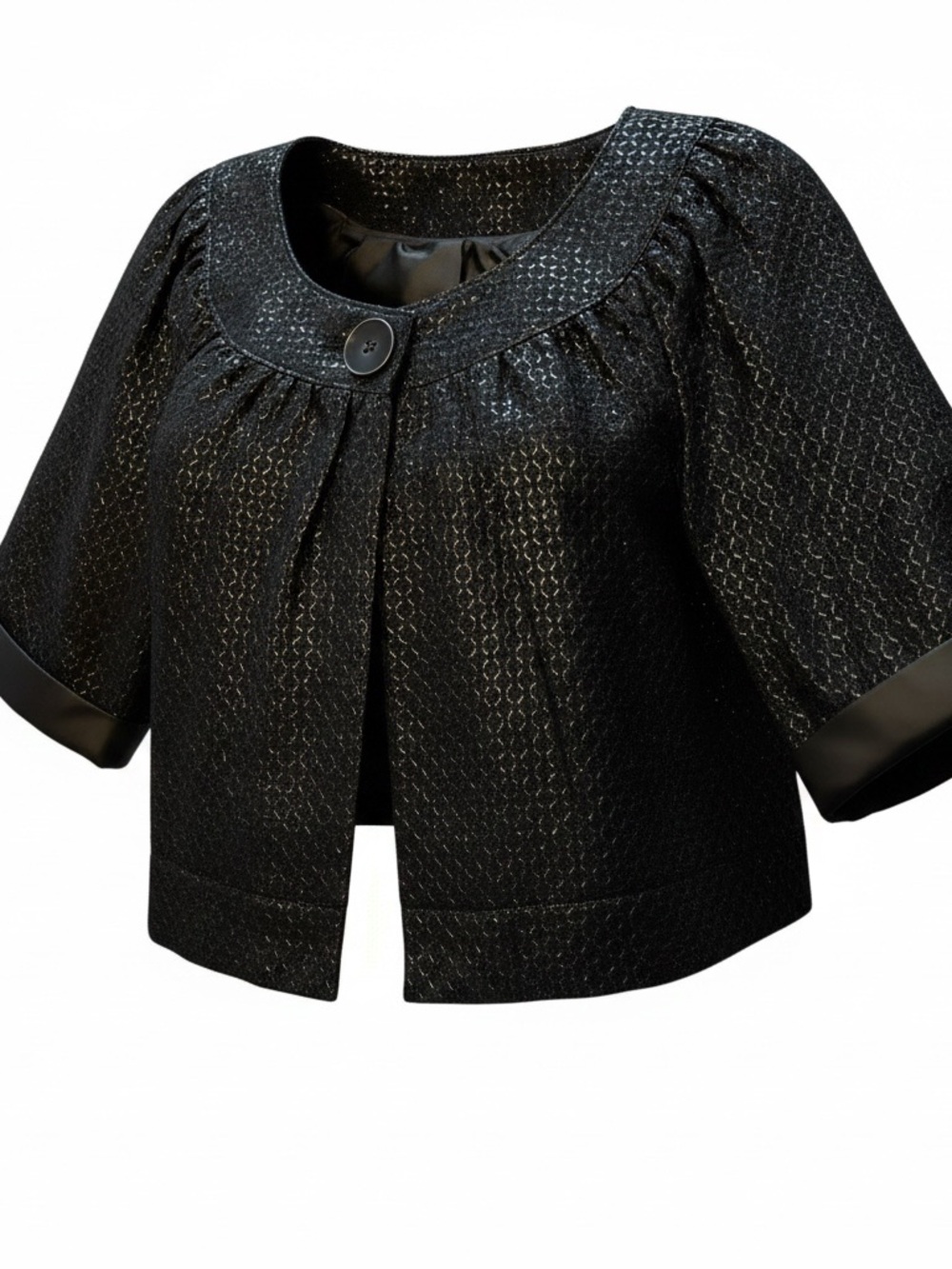 Women's Black Metallic Bolero with Large Single Button Front